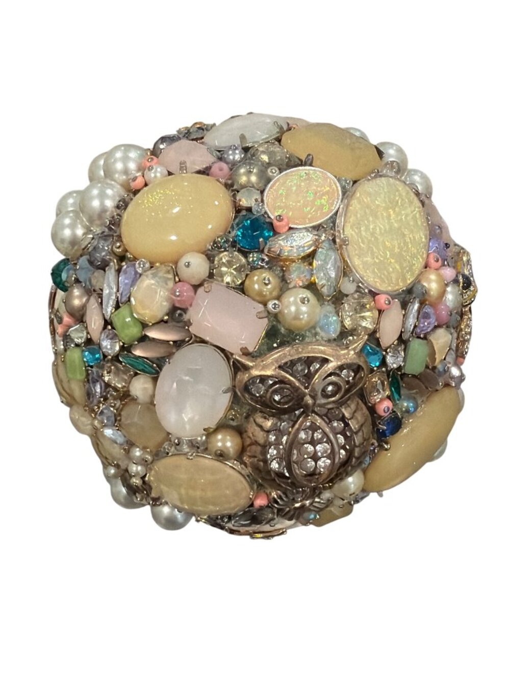 Jeweled Beaded Sphere Round Bouquet - Mixed Gemstones Pearls & Gold Accents